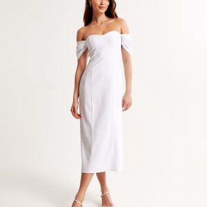 Abercrombie & Fitch Off-the-Shoulder White Midi Dress